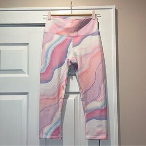 Fabletics Pink and Purple Leggings with Artistic Swirl Design